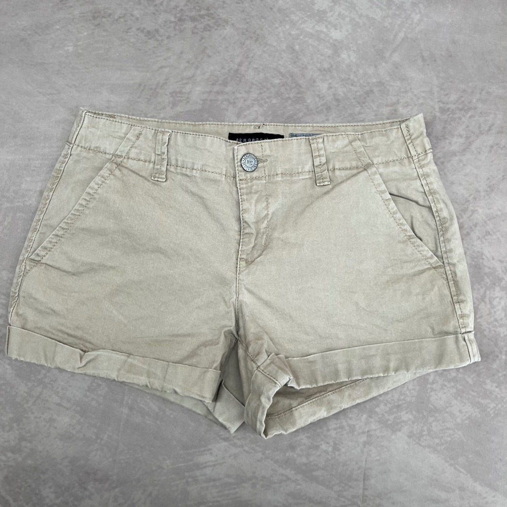 Aeropostale Midi Shorts Women 6 Khaki Cotton Blend Cuffed Casual Summer Chino